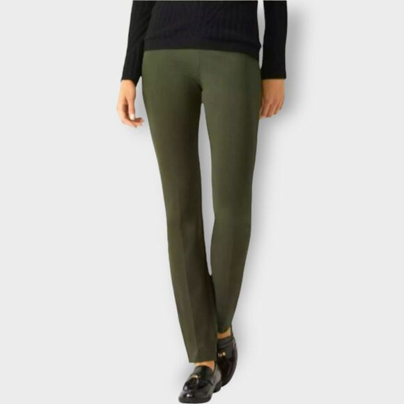 Ecru Springfield Pull On Slim Leg Pant Career Green Stretch Cropped Size XS - Picture 1 of 9